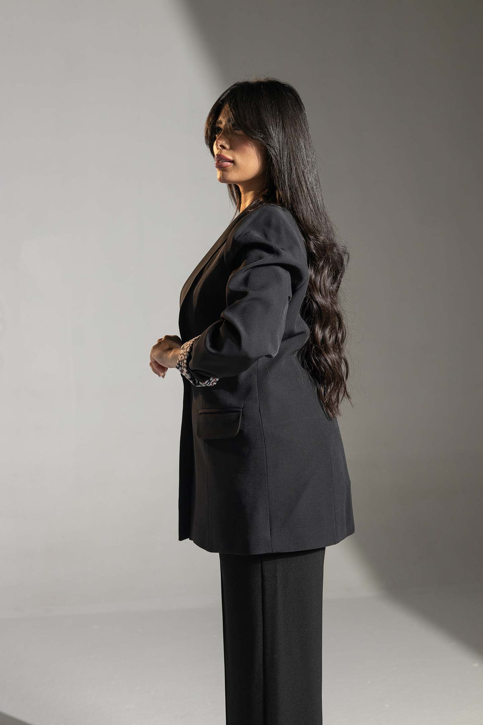 Black Printed Cuff Detail Blazer