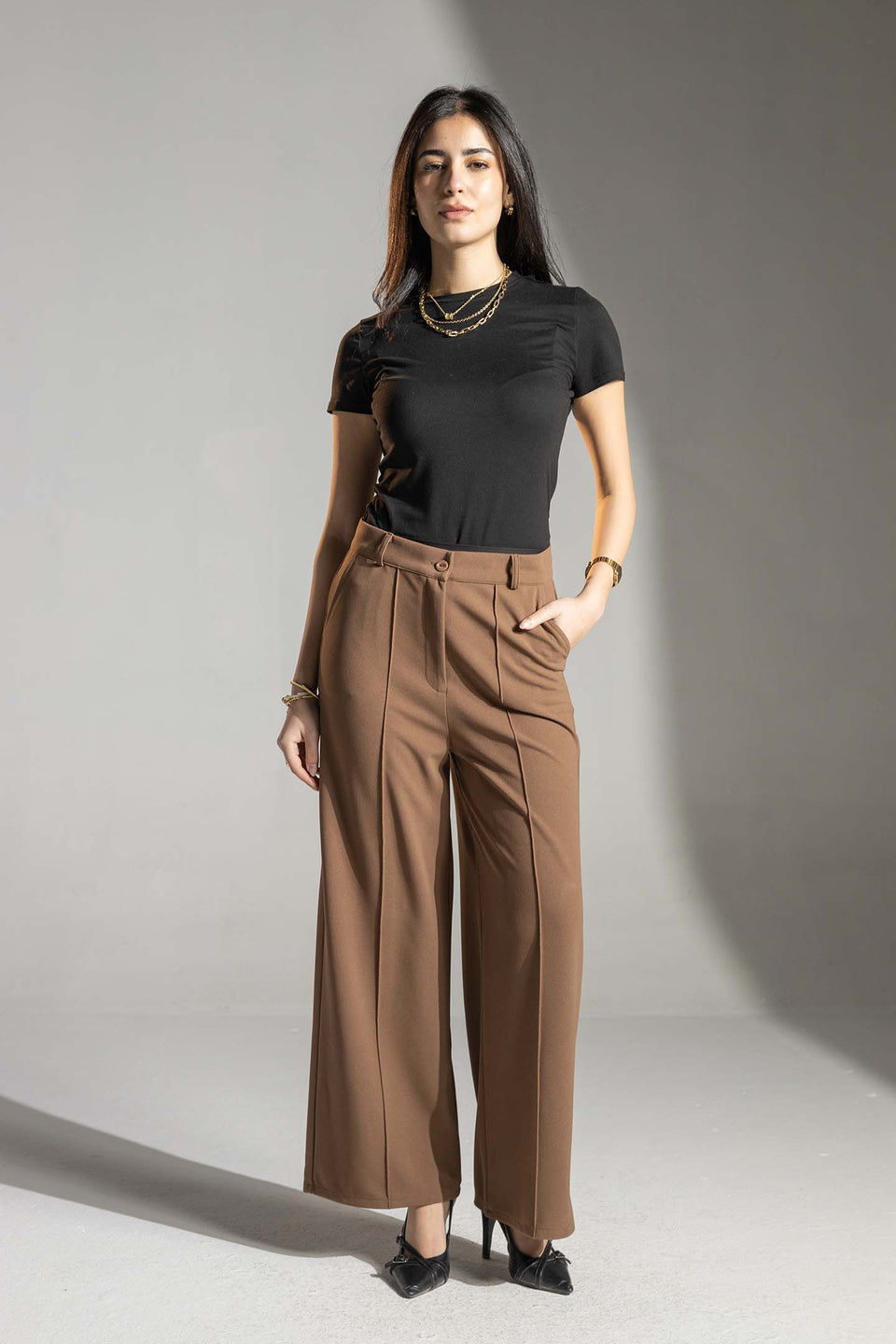Brown Tailored Elegant Pants