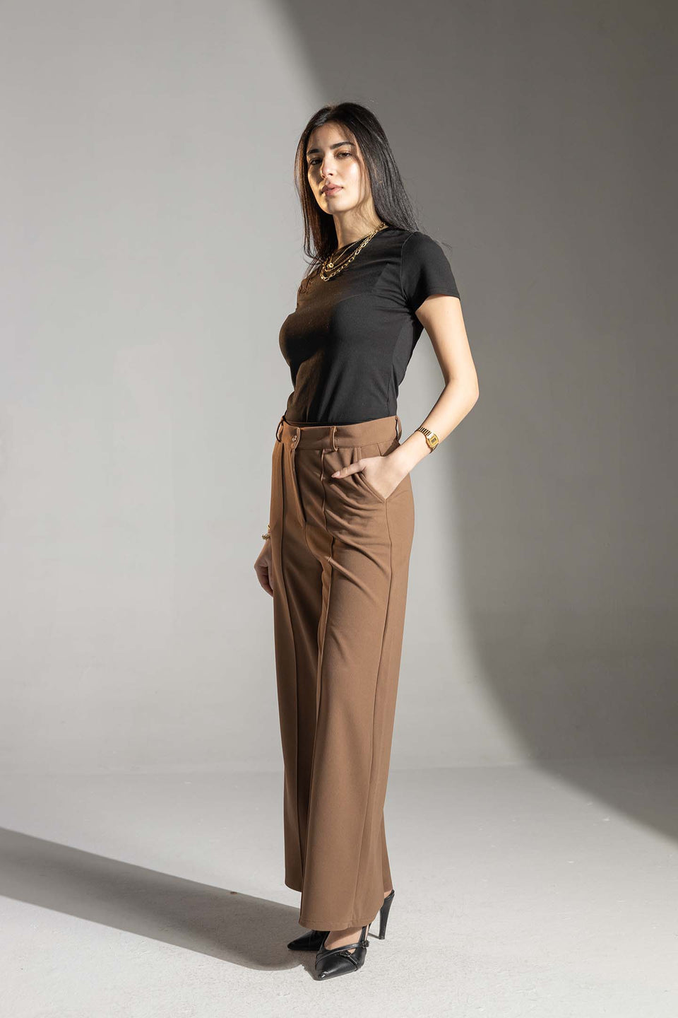 Brown Tailored Elegant Pants
