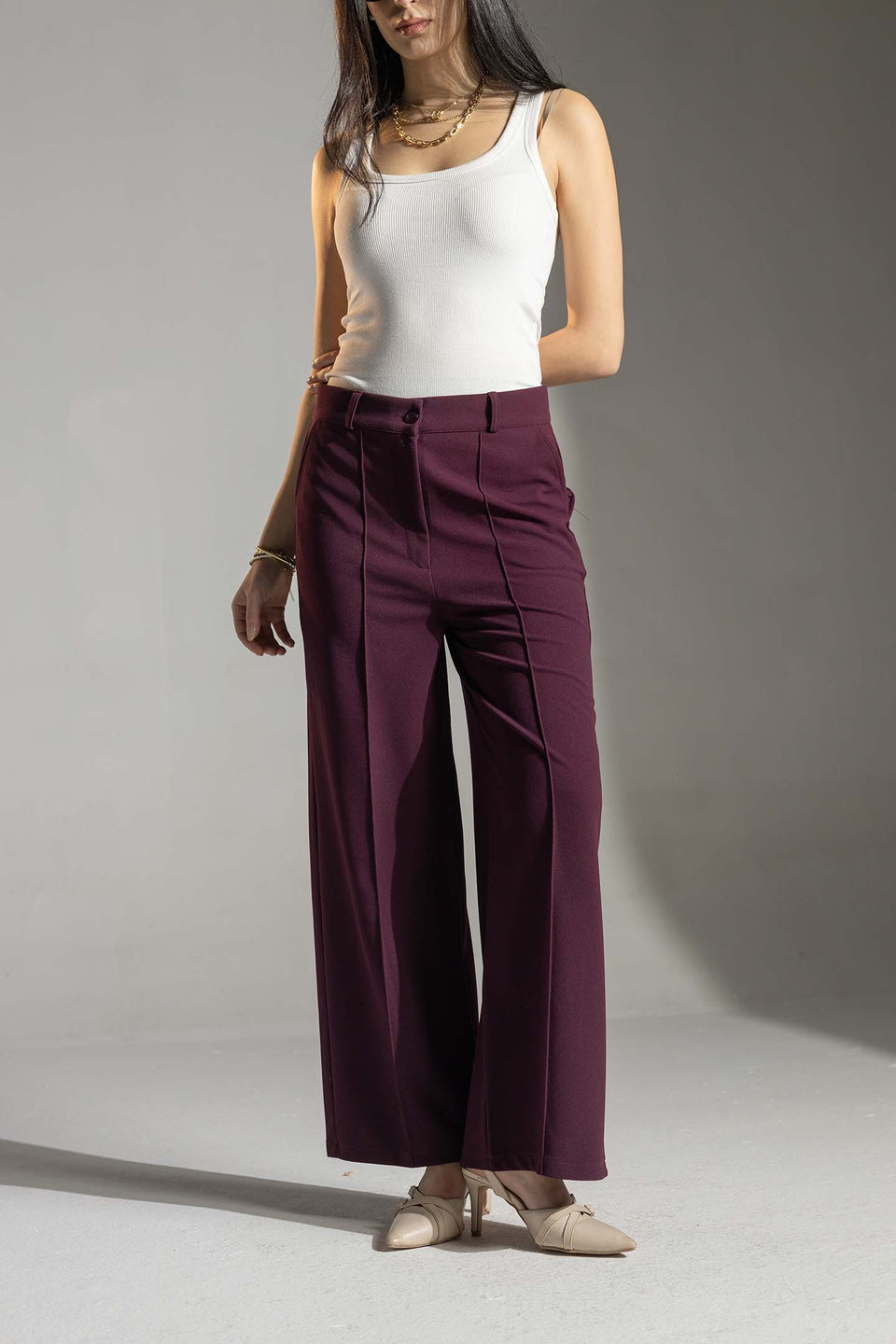 Burgundy Tailored Elegant Pants