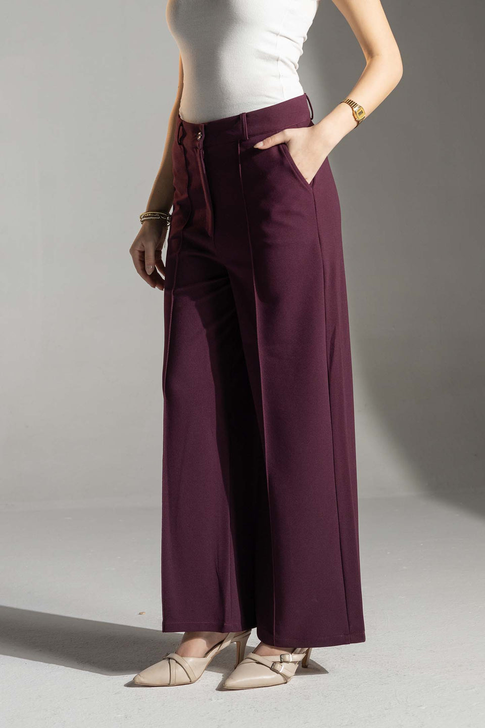 Burgundy Tailored Elegant Pants