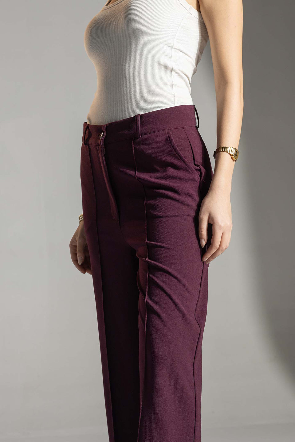 Burgundy Tailored Elegant Pants
