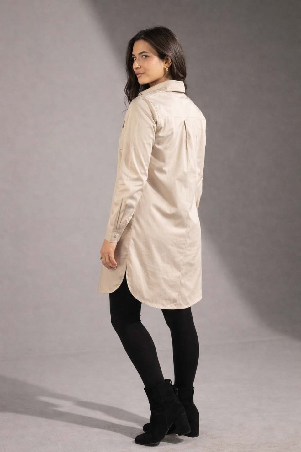 Beige Button-Down Shirt Dress