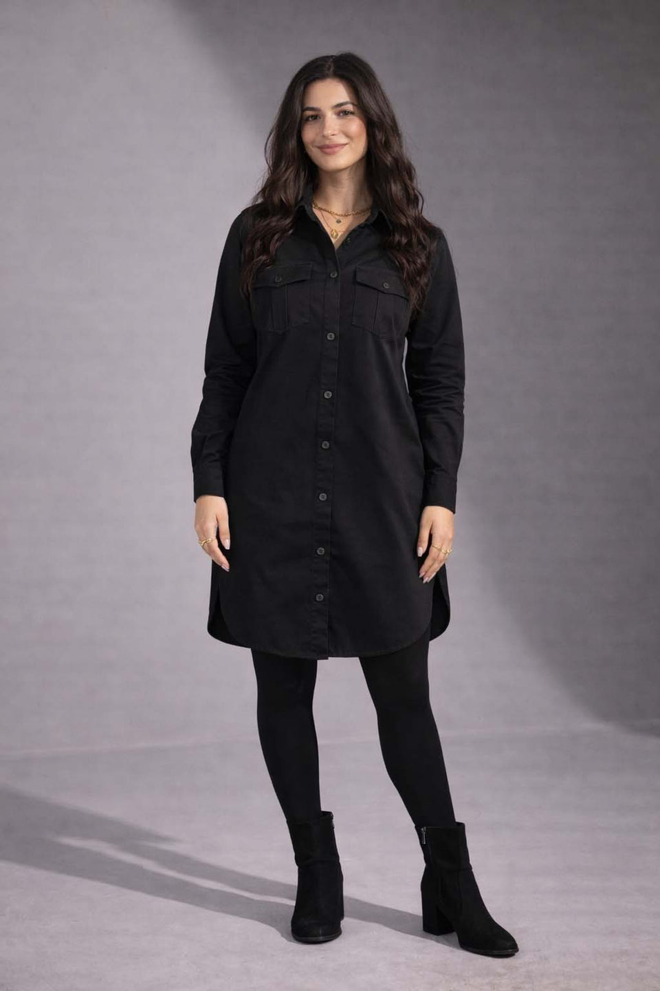 Black Button-Down Shirt Dress