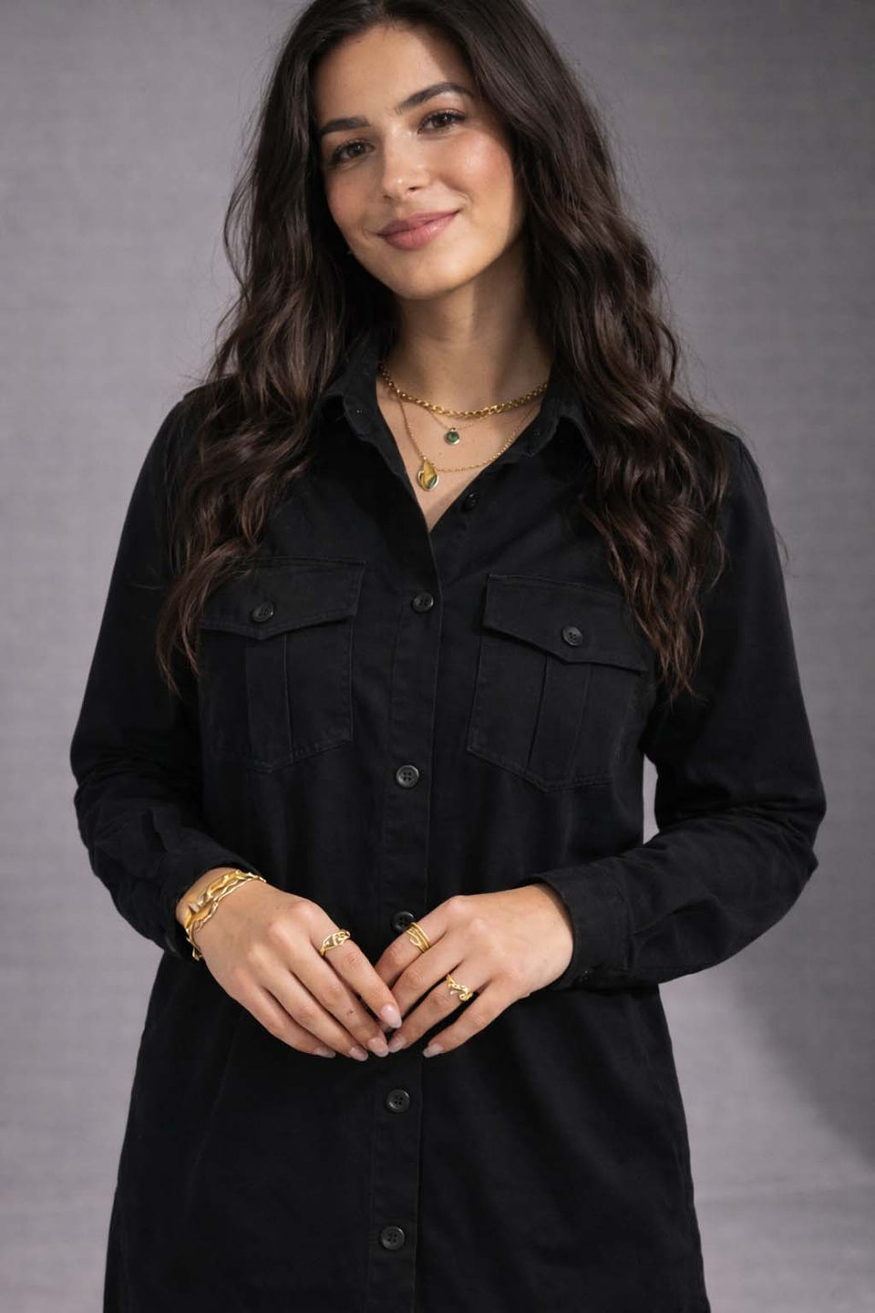 Black Button-Down Shirt Dress