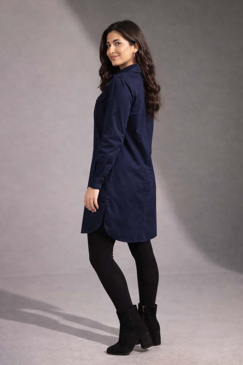 Navy Button-Down Shirt Dress