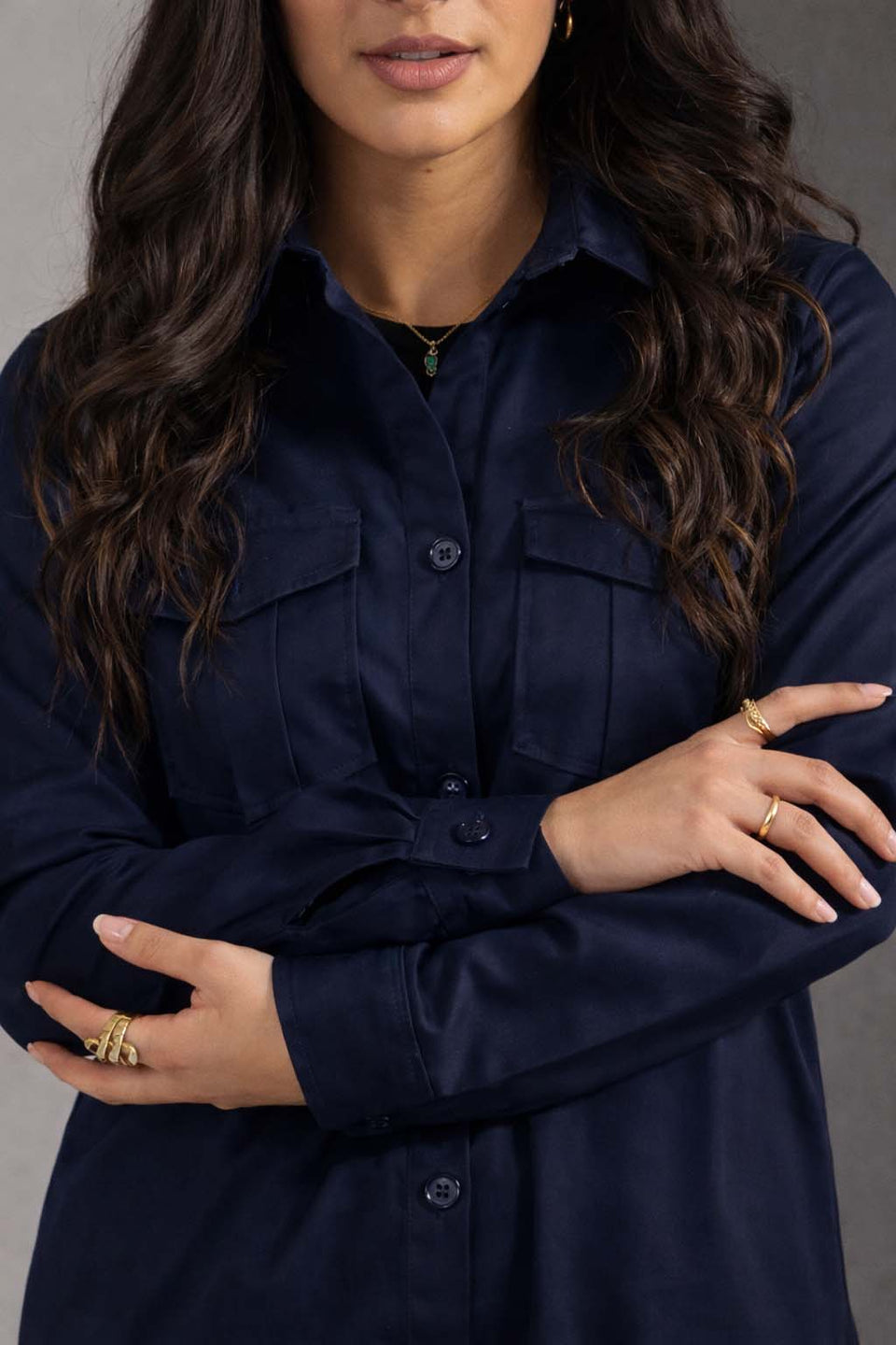 Navy Button-Down Shirt Dress