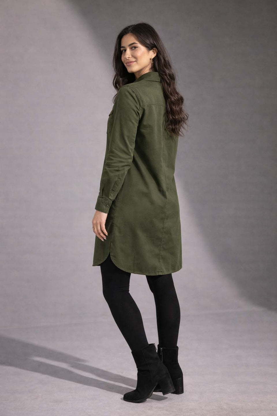 Olive Button-Down Shirt Dress
