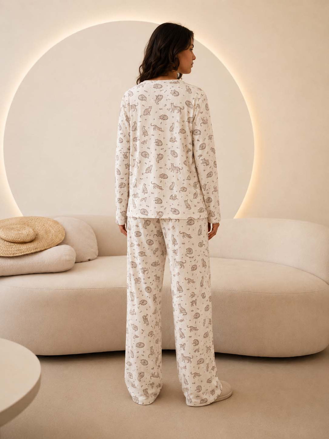 Beige Comfy Printed Pajama Set