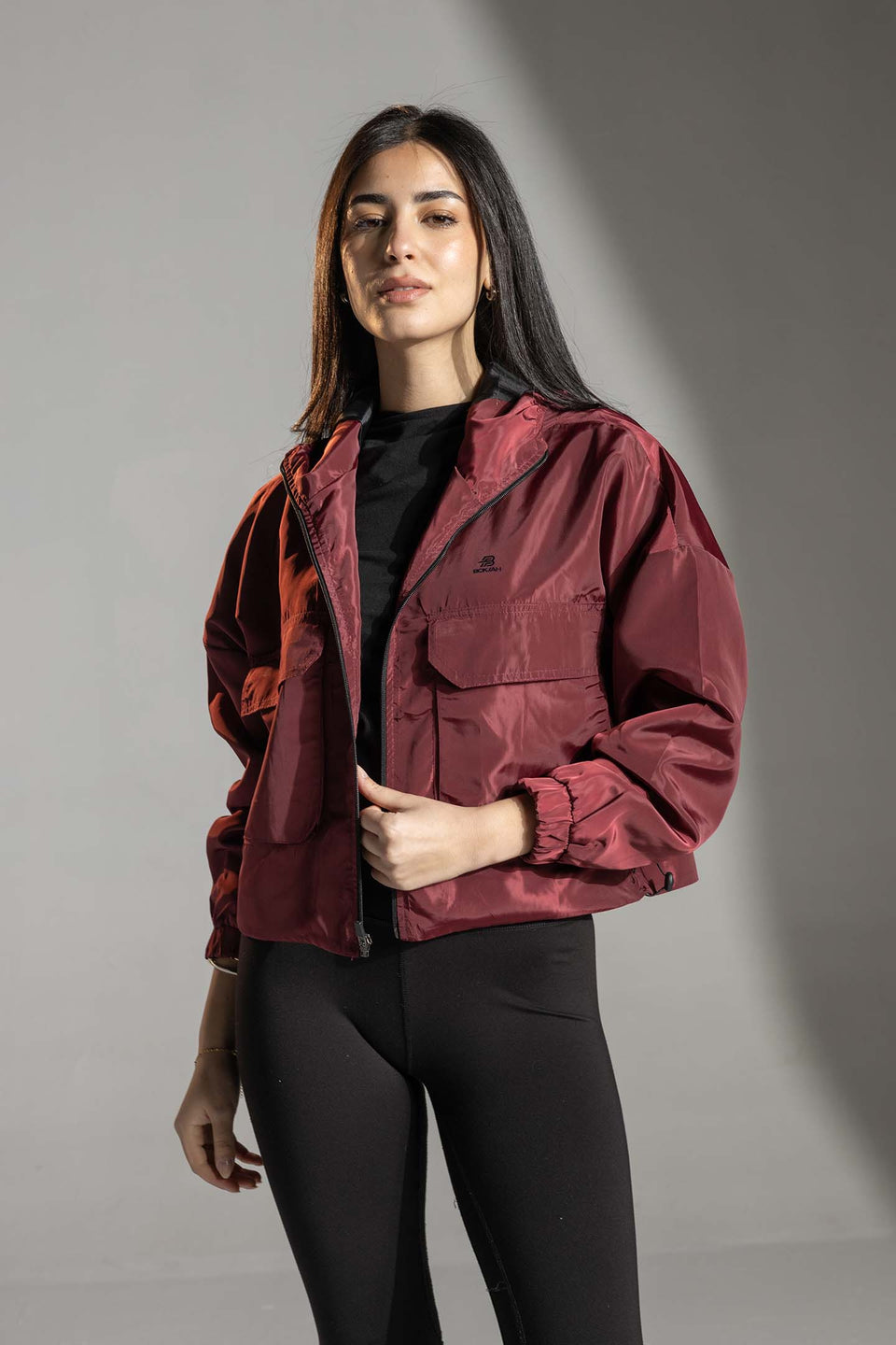 Burgundy Cropped Zip-Up Jacket