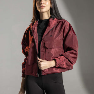 Burgundy Cropped Zip-Up Jacket