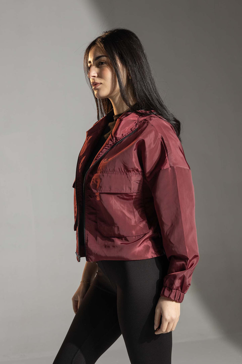 Burgundy Cropped Zip-Up Jacket