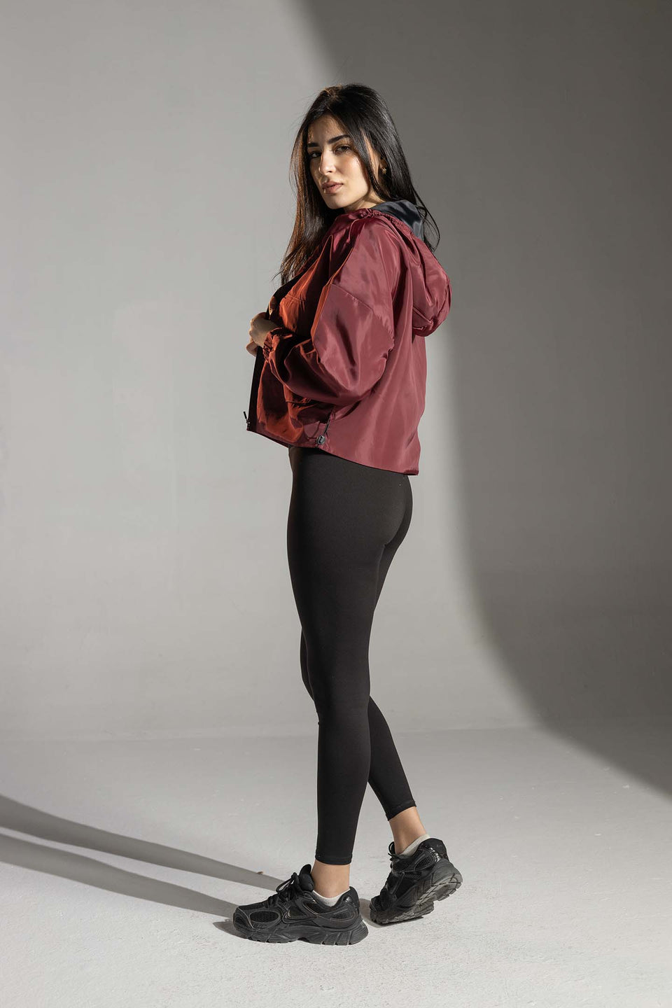 Burgundy Cropped Zip-Up Jacket