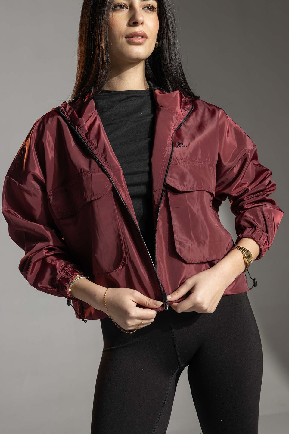 Burgundy Cropped Zip-Up Jacket