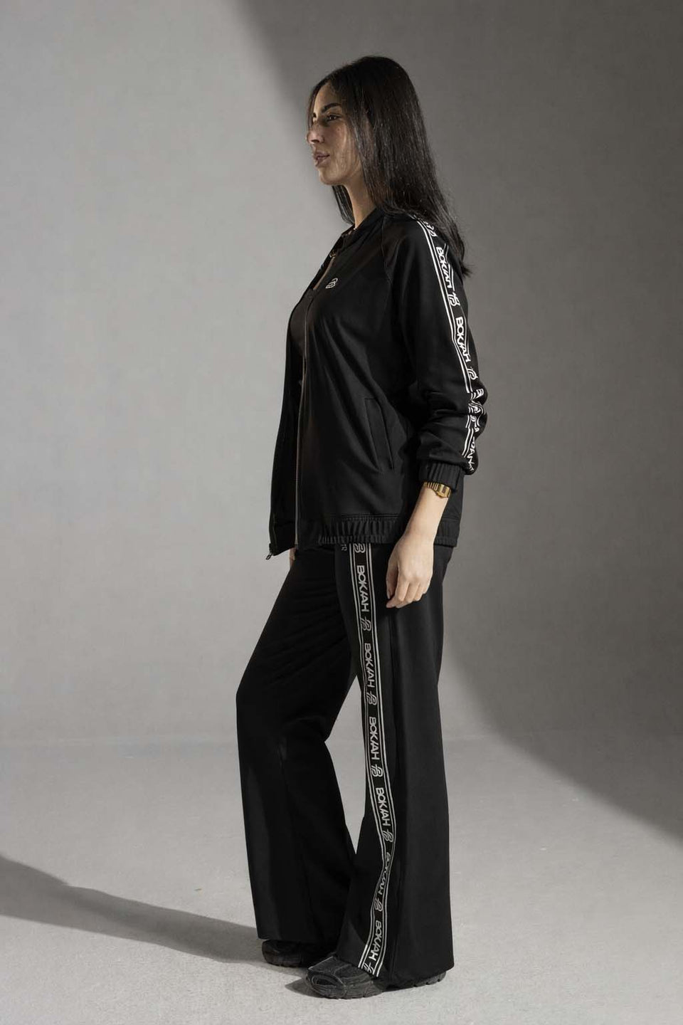 Black Zip Up Tracksuit Set