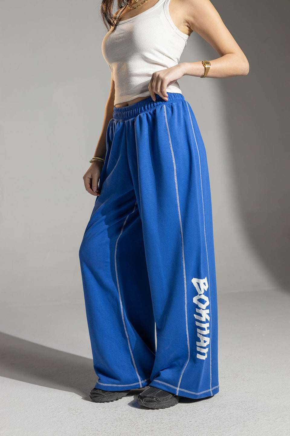 Blue Oversized Wide-Leg Sweatpants