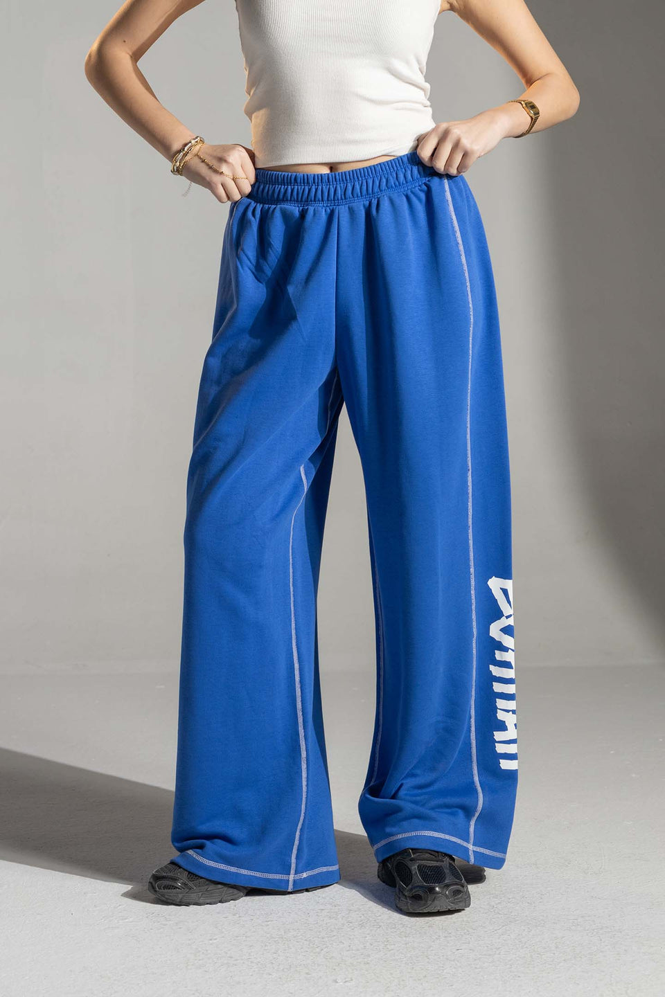 Blue Oversized Wide-Leg Sweatpants
