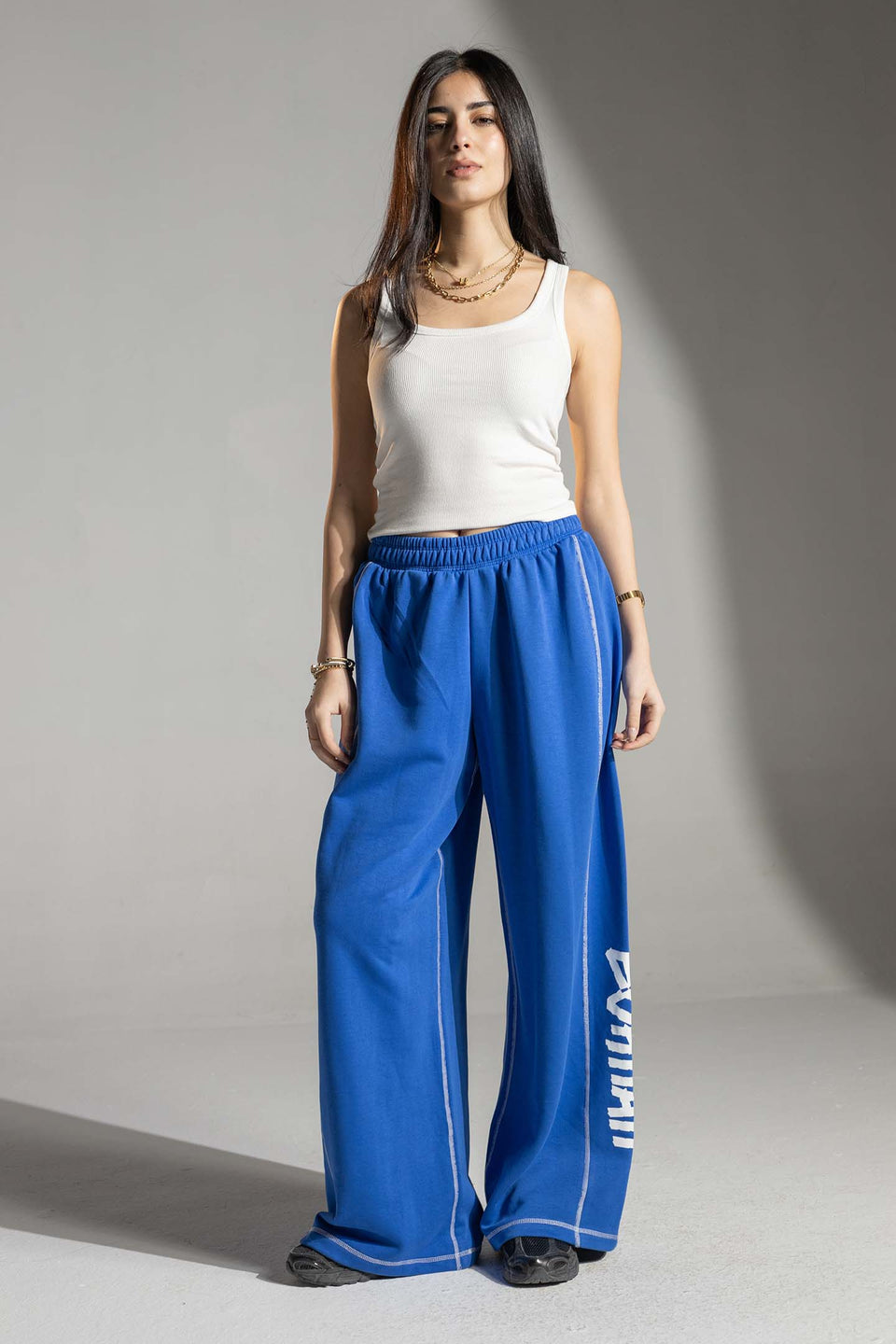 Blue Oversized Wide-Leg Sweatpants