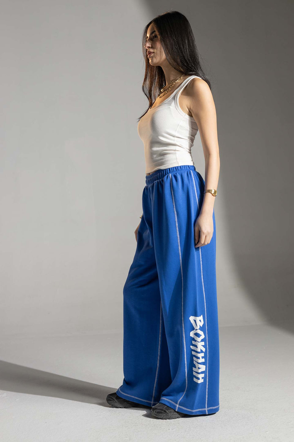 Blue Oversized Wide-Leg Sweatpants