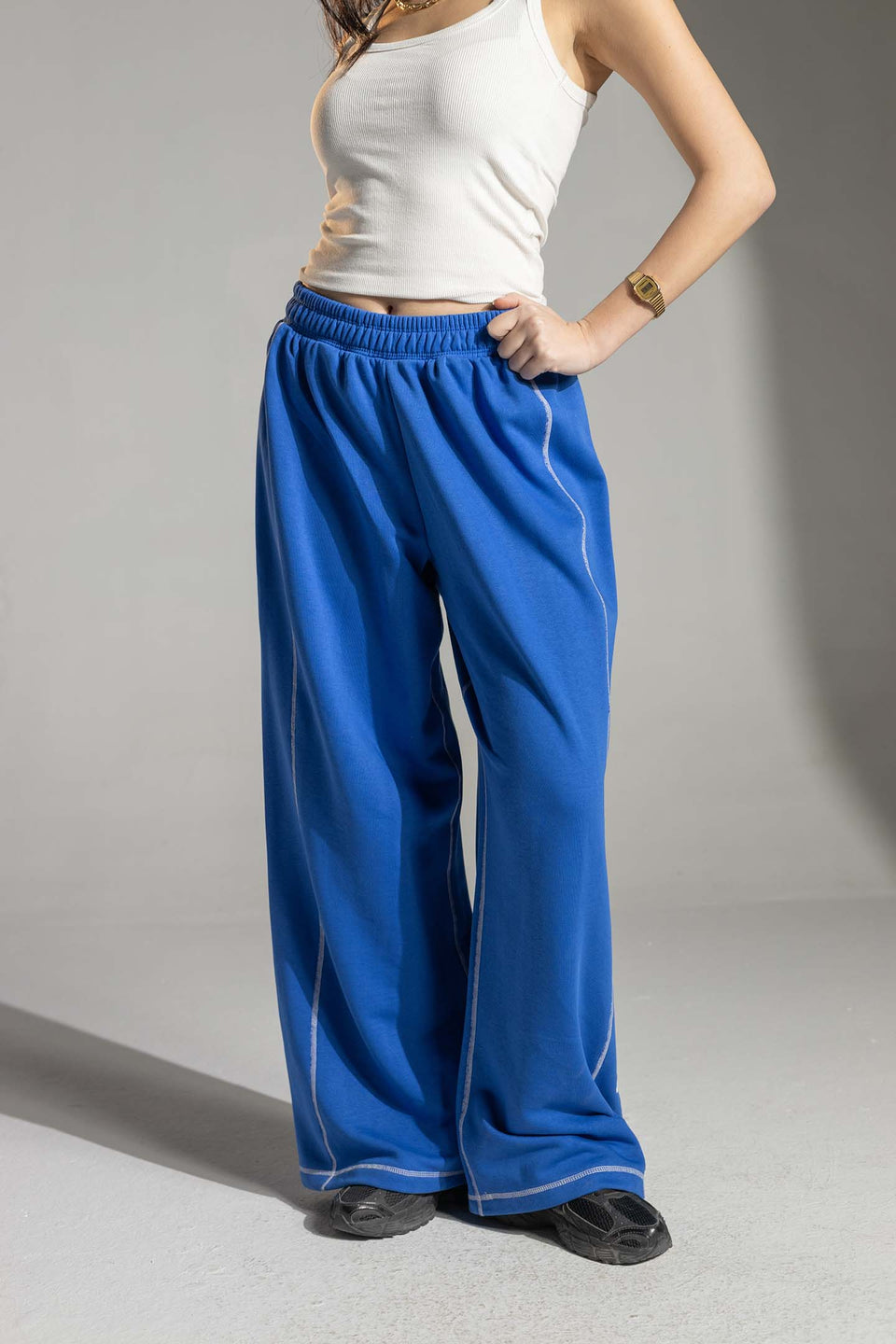 Blue Oversized Wide-Leg Sweatpants