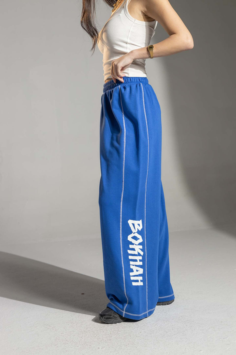 Blue Oversized Wide-Leg Sweatpants
