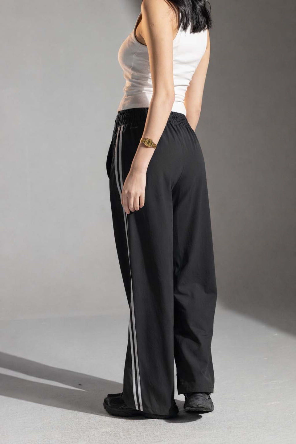 Black Side-Stripe Wide-Leg Track Pants