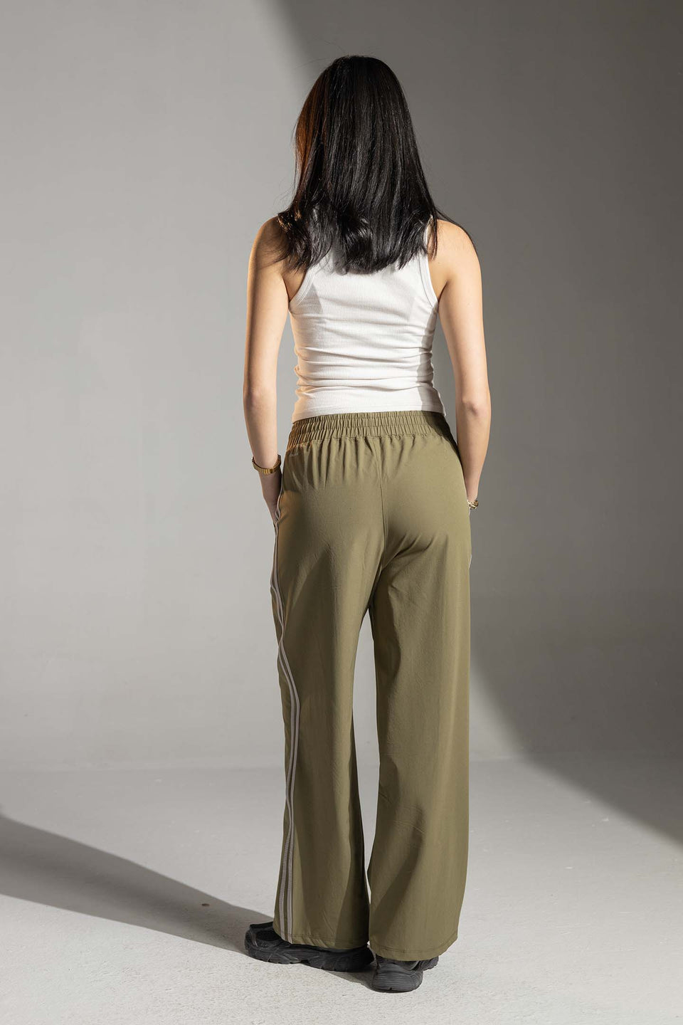 Olive Side-Stripe Wide-Leg Track Pants