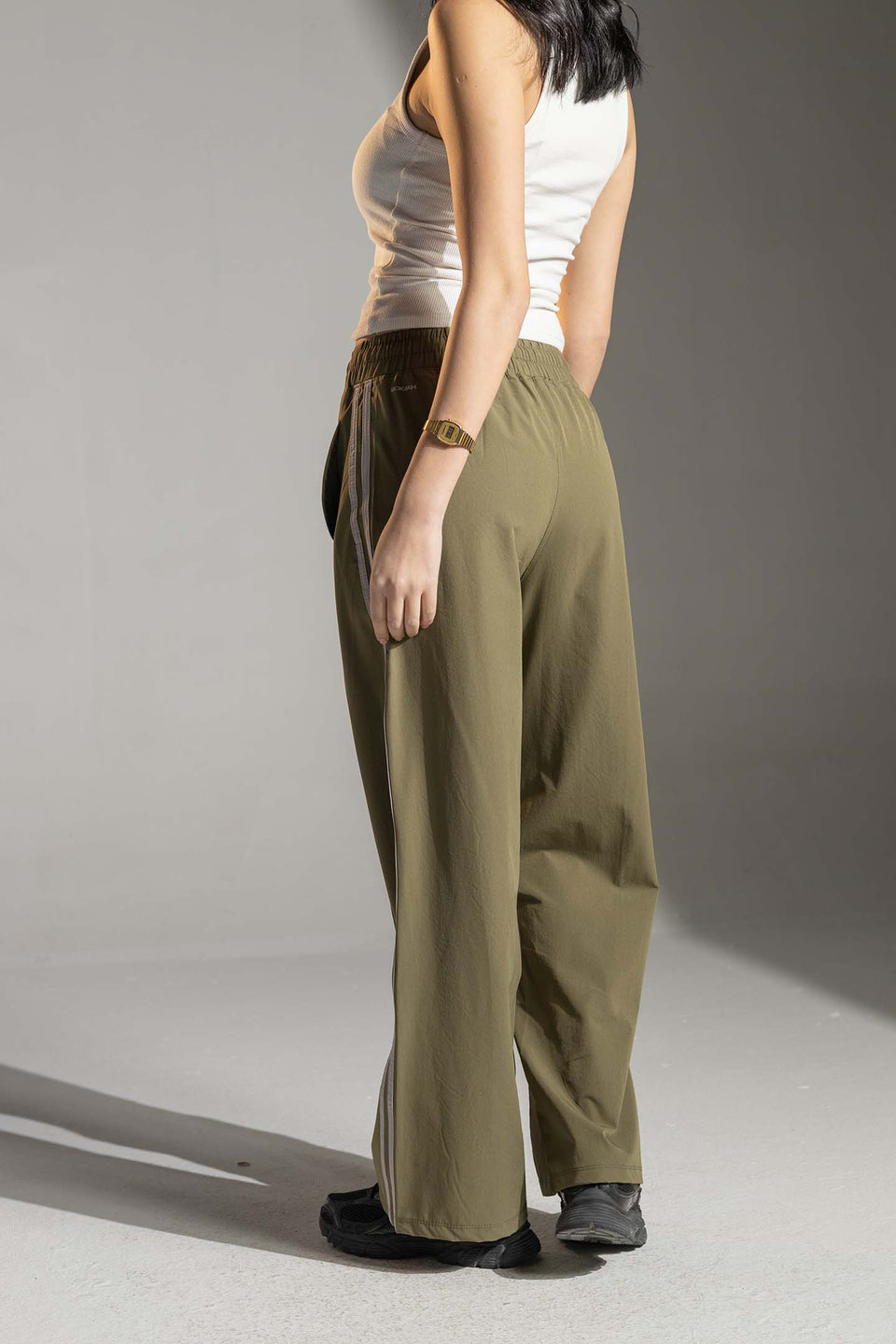 Olive Side-Stripe Wide-Leg Track Pants