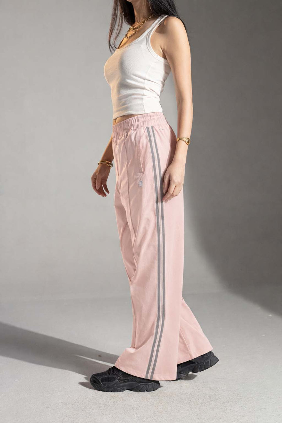 Rose Side-Stripe Wide-Leg Track Pants