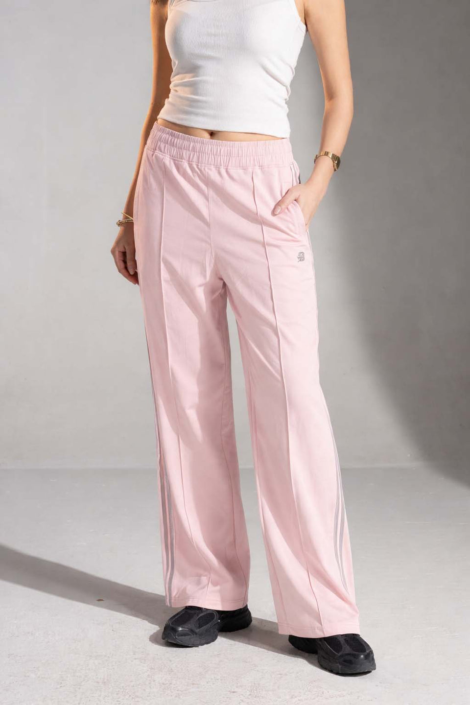 Rose Side-Stripe Wide-Leg Track Pants