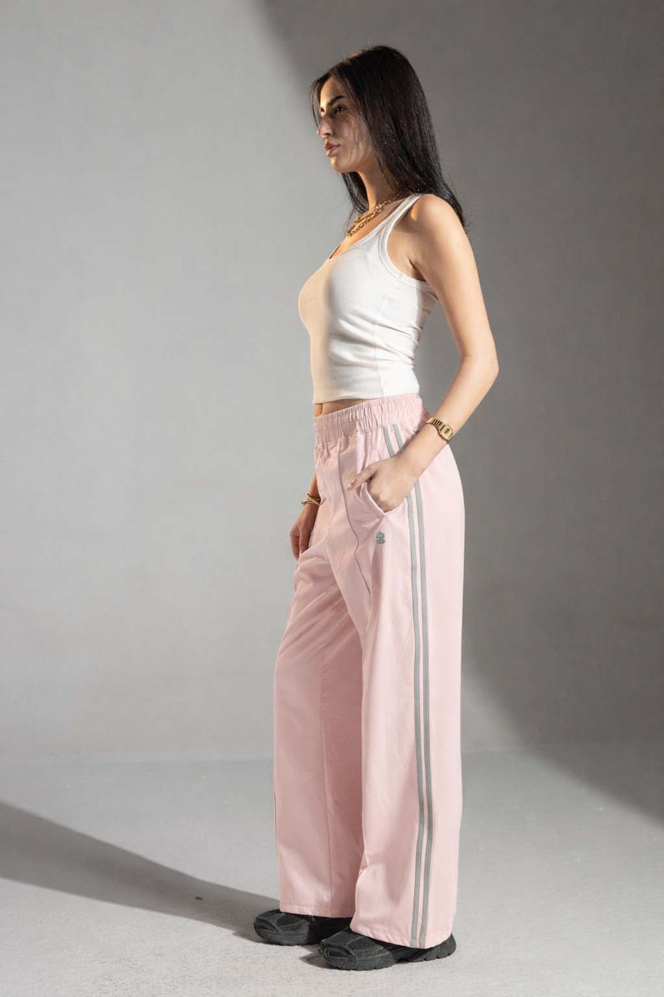 Rose Side-Stripe Wide-Leg Track Pants