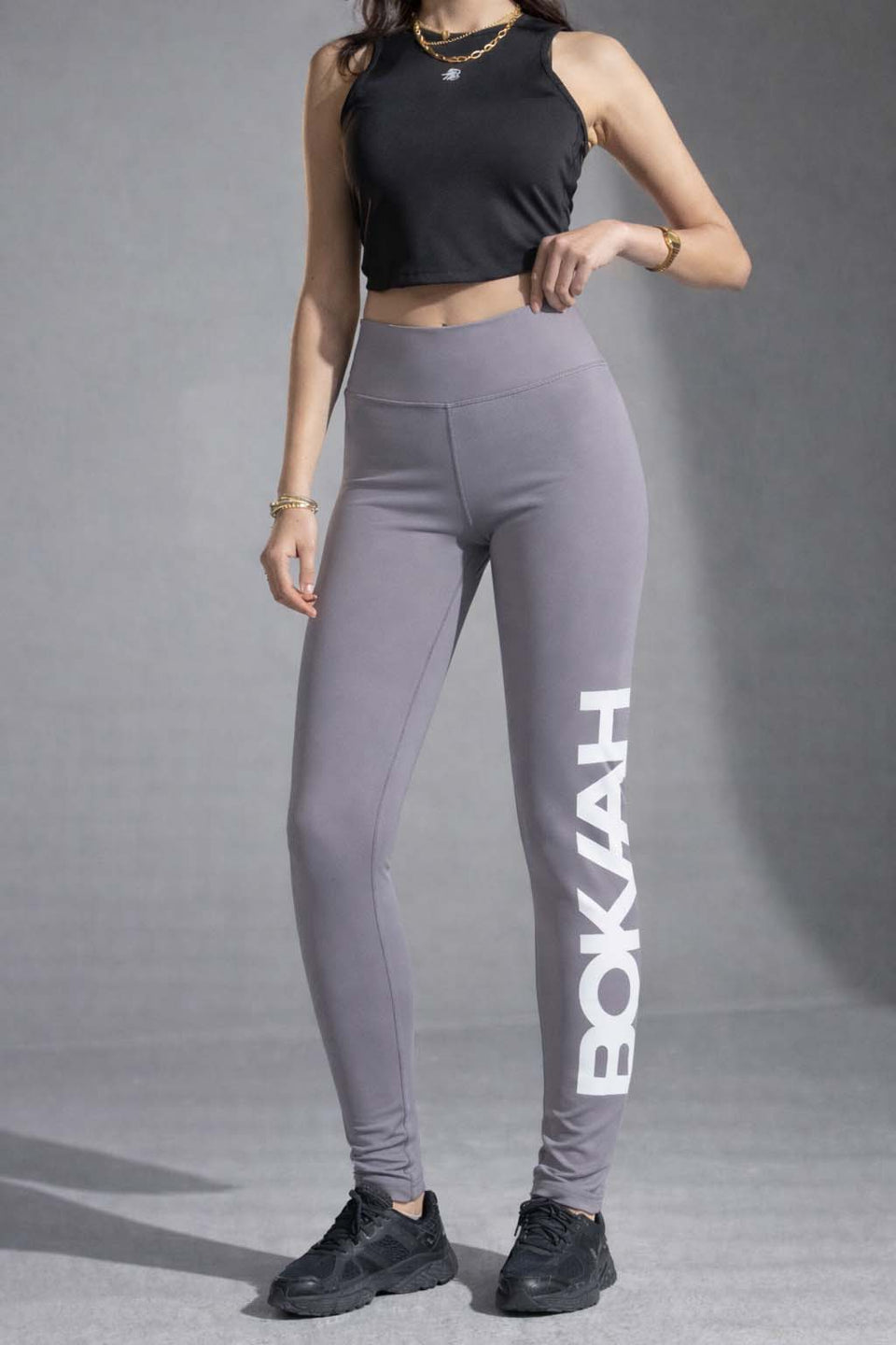 Grey Logo Print Leggings