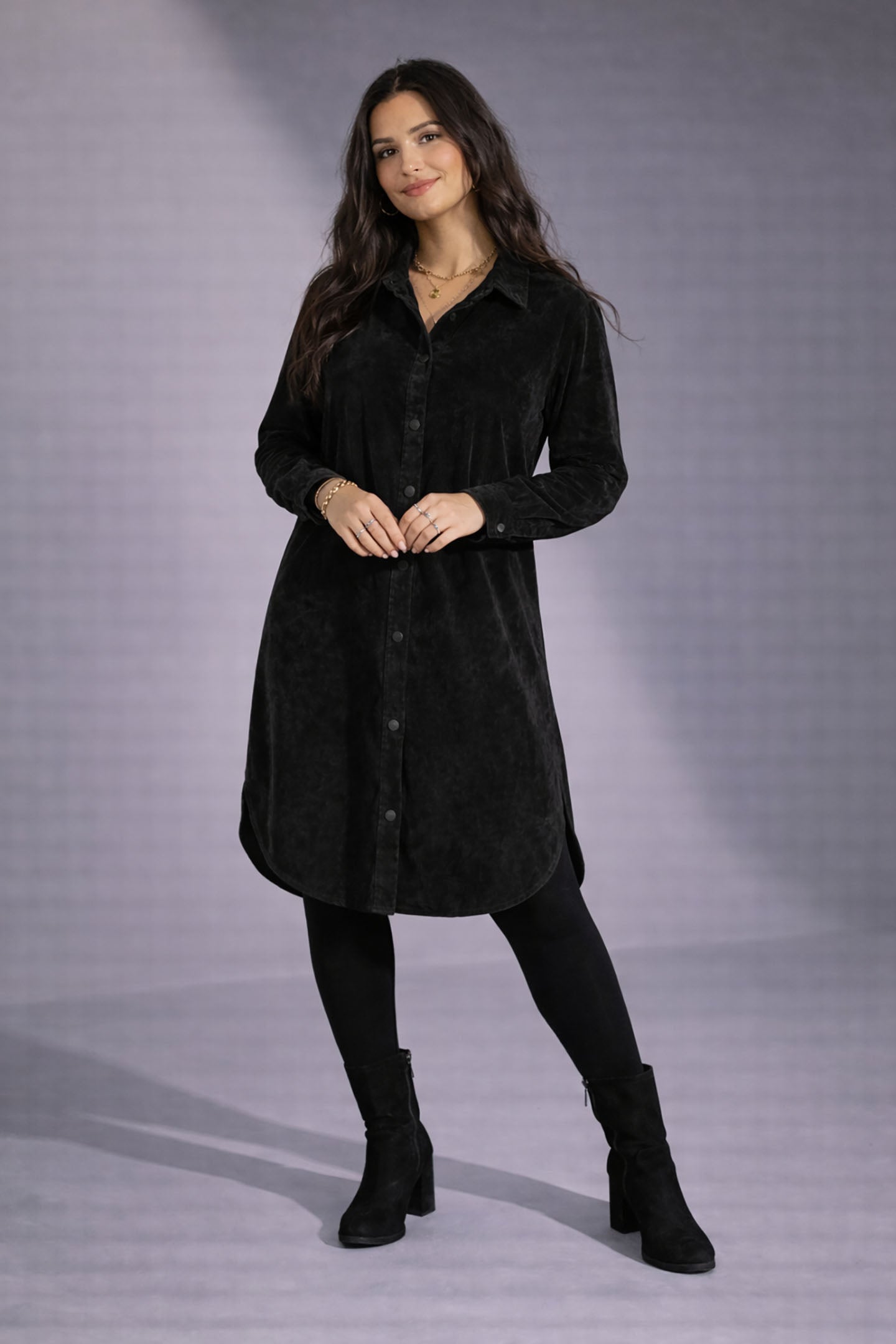 Black Velvet Shirt Dress