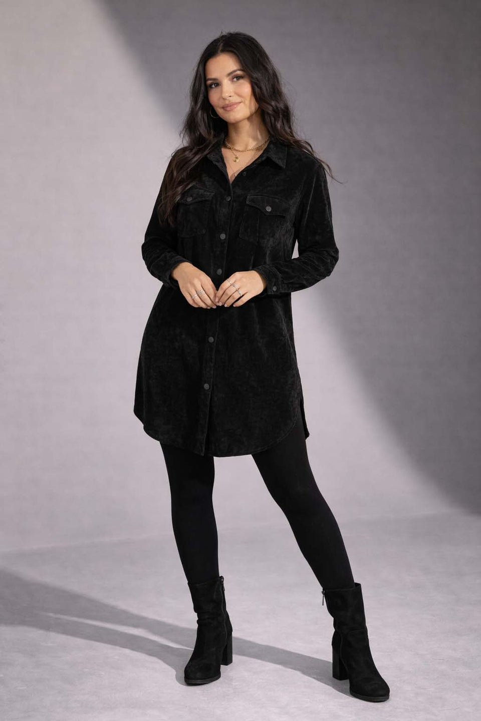 Black Velvet Shirt Dress