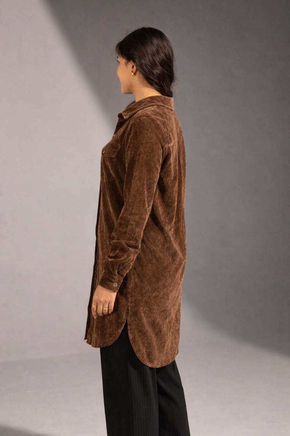 Brown Velvet Shirt Dress