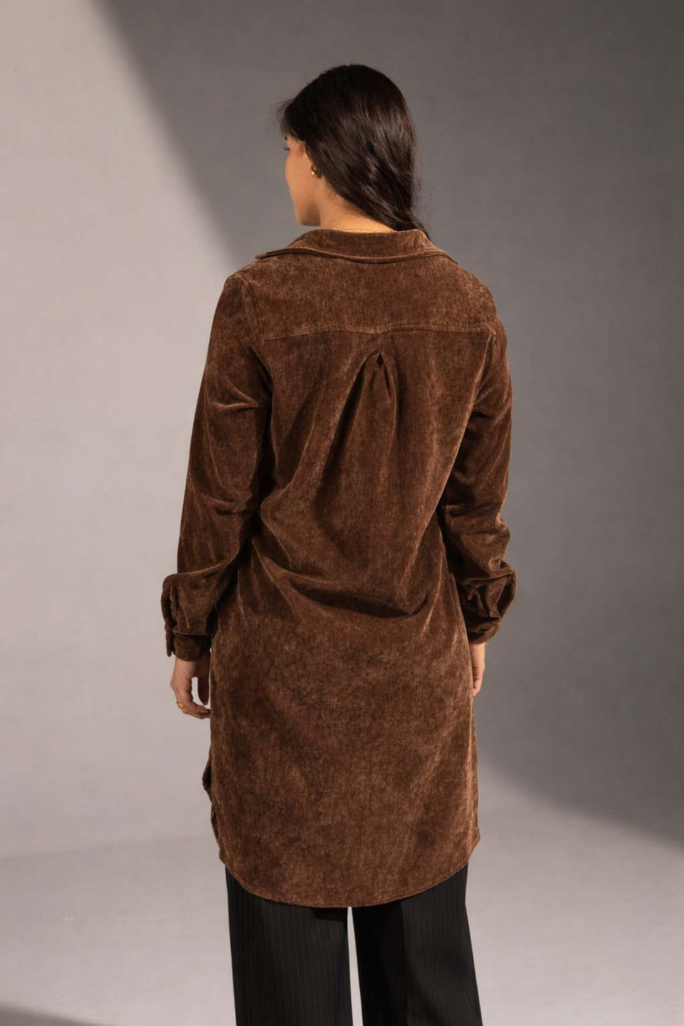 Brown Velvet Shirt Dress