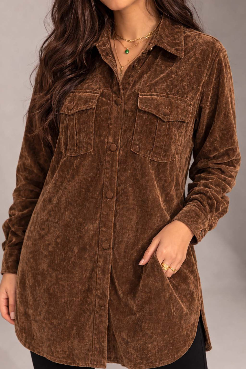 Brown Velvet Shirt Dress