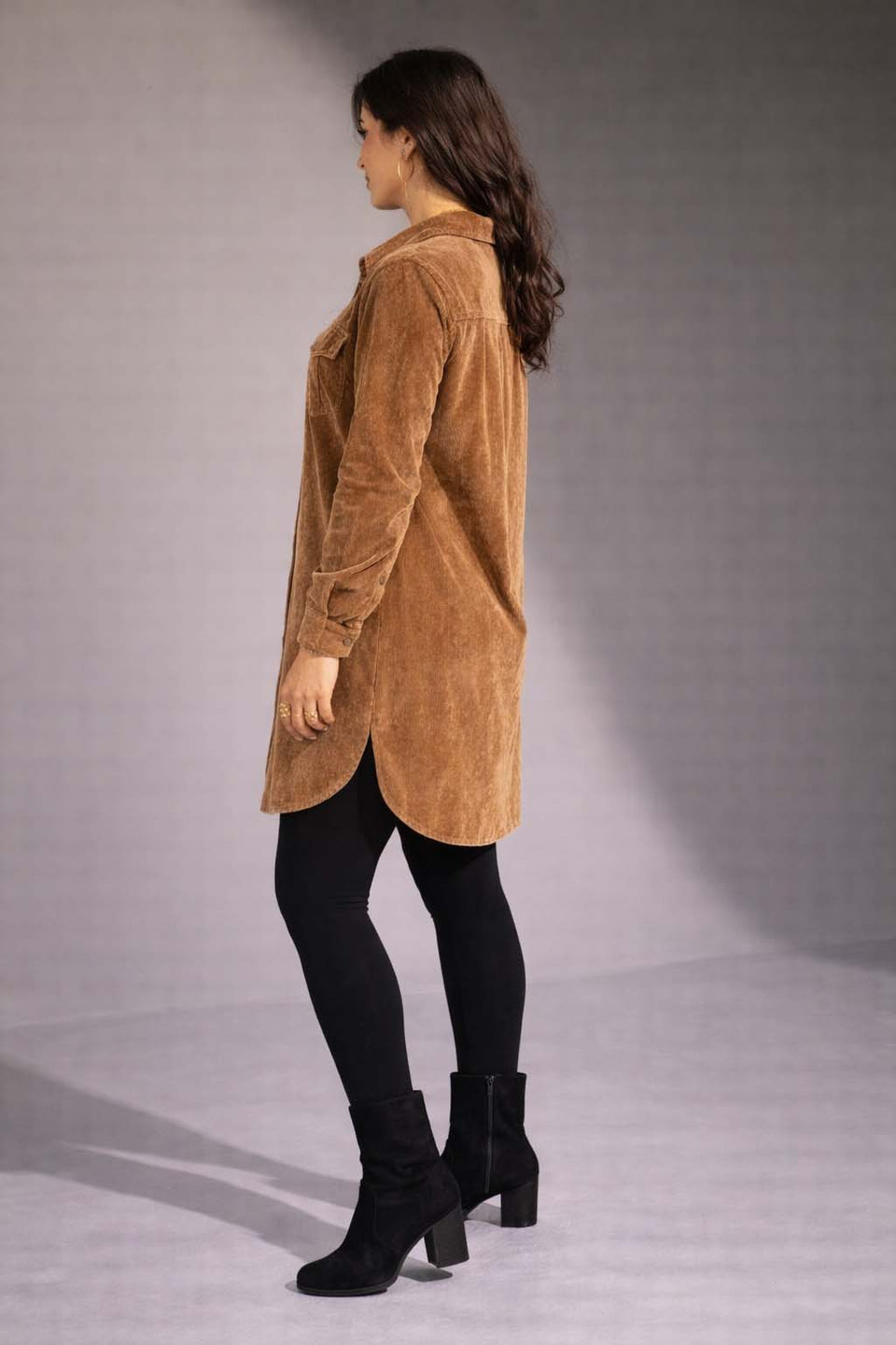 Camel Velvet Shirt Dress
