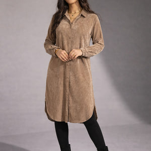 Coffe Velvet Shirt Dress