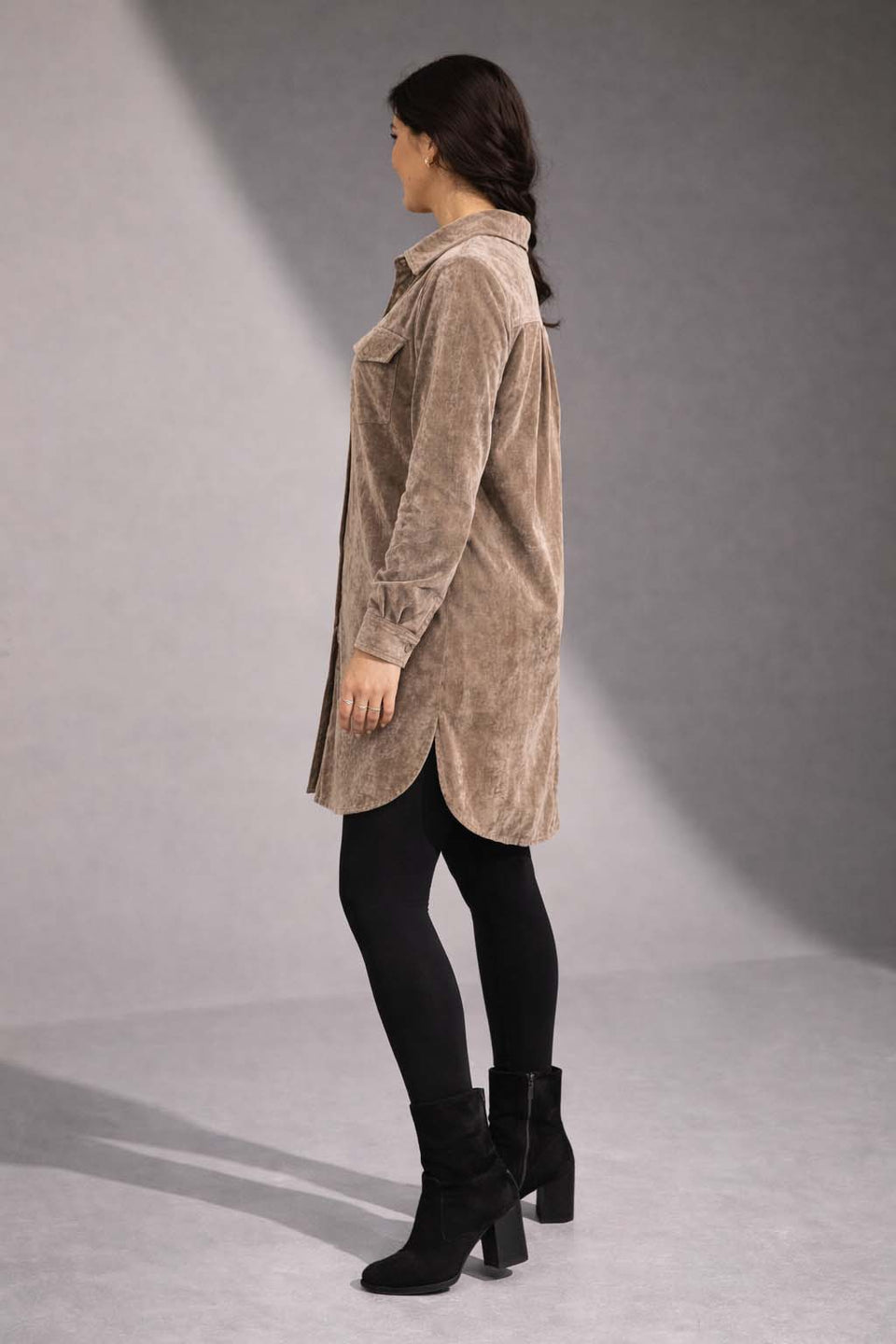 Coffe Velvet Shirt Dress