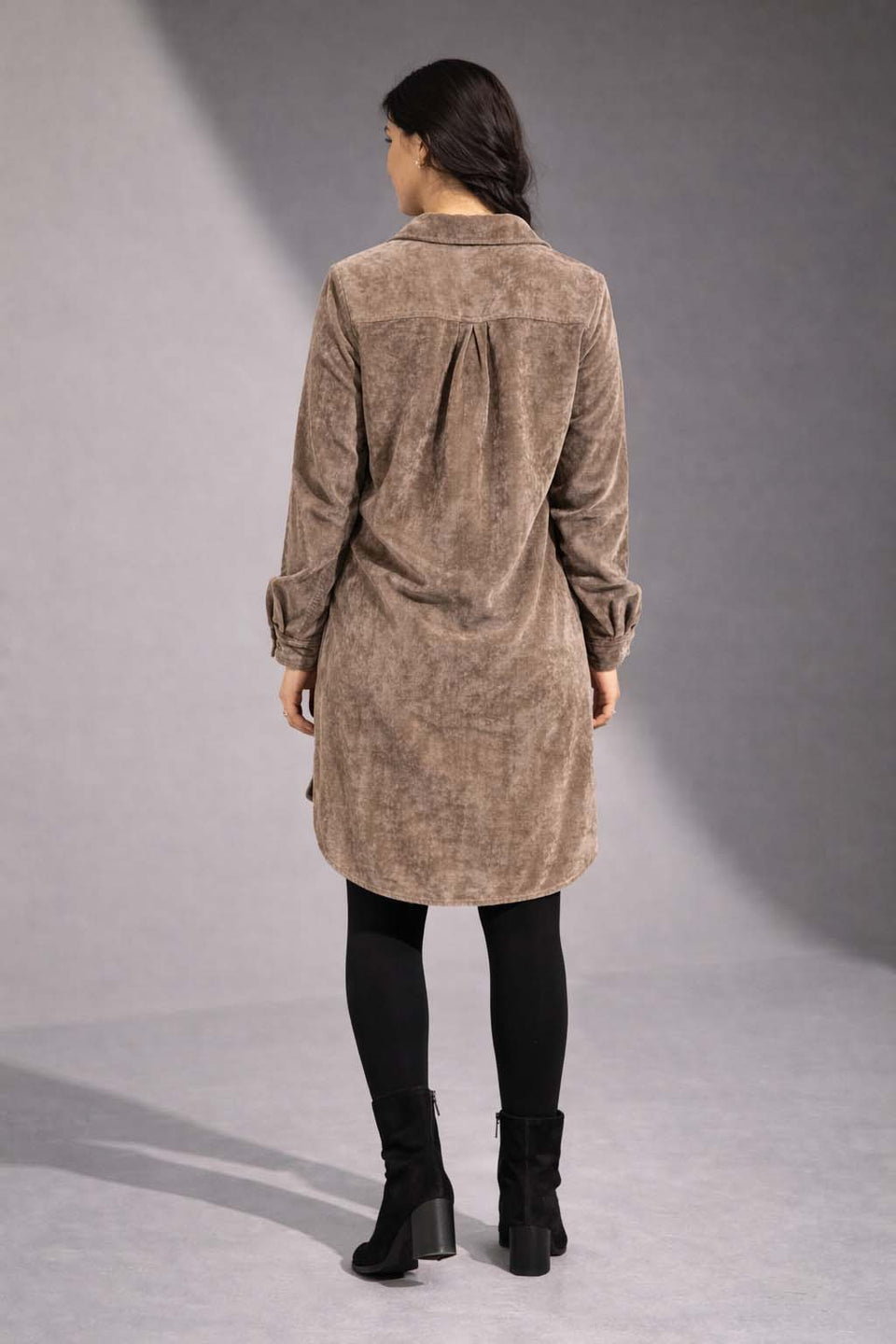 Coffe Velvet Shirt Dress