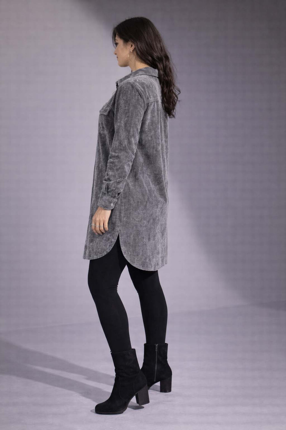 Grey Velvet Shirt Dress