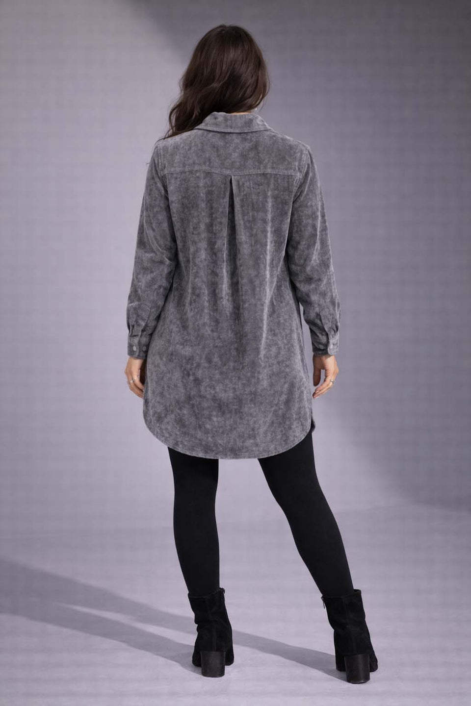 Grey Velvet Shirt Dress
