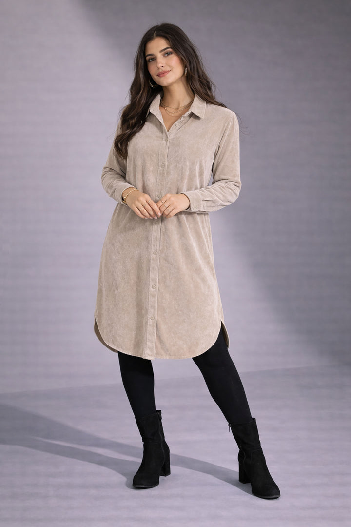 Off White Velvet Shirt Dress