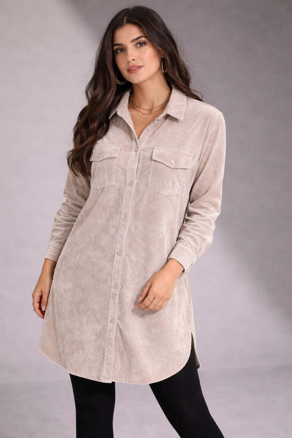 Off White Velvet Shirt Dress