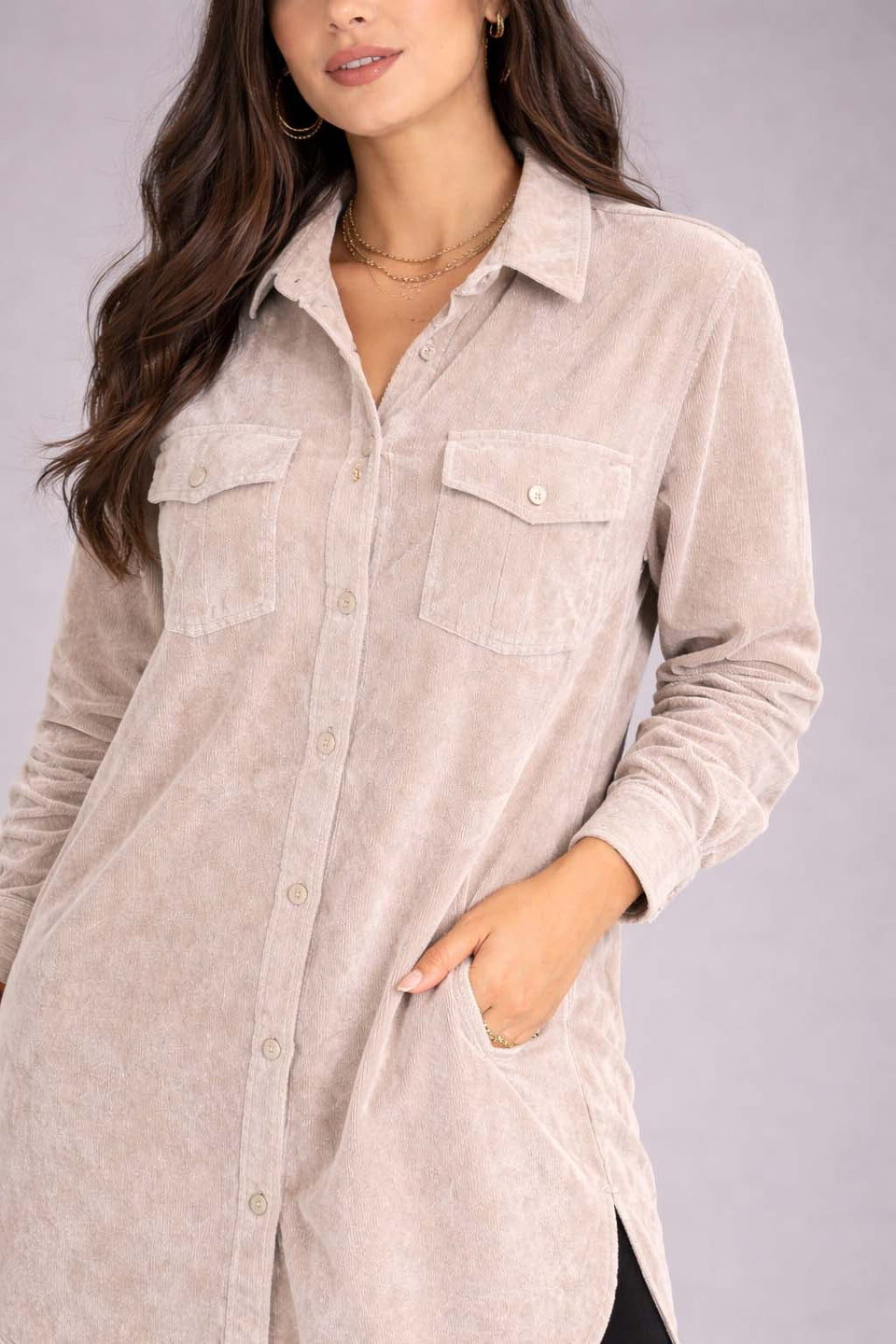 Off White Velvet Shirt Dress