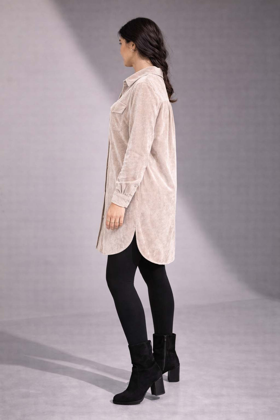 Off White Velvet Shirt Dress