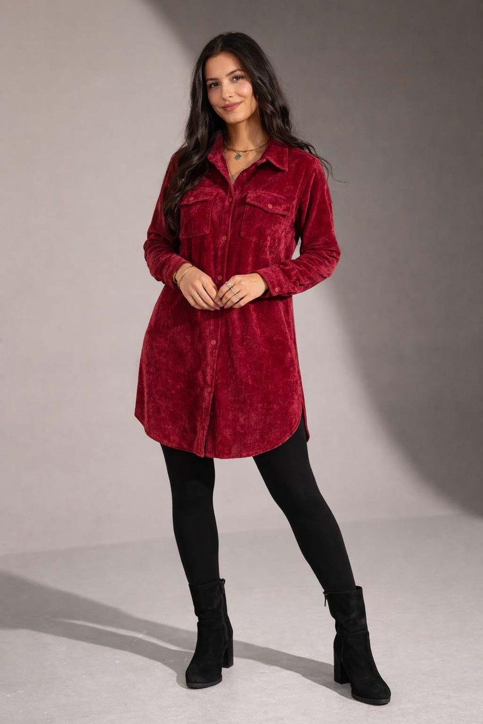 Red Velvet Shirt Dress