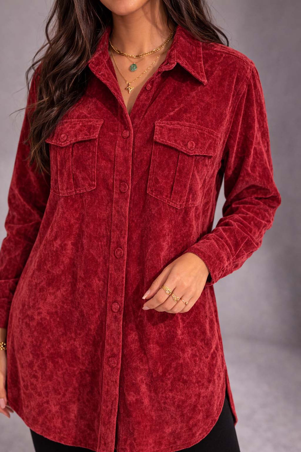 Red Velvet Shirt Dress