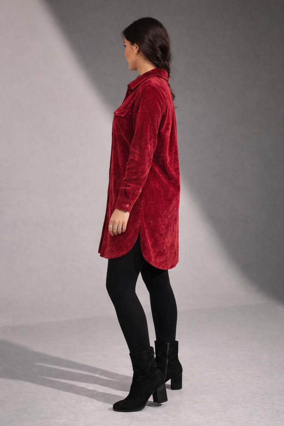 Red Velvet Shirt Dress